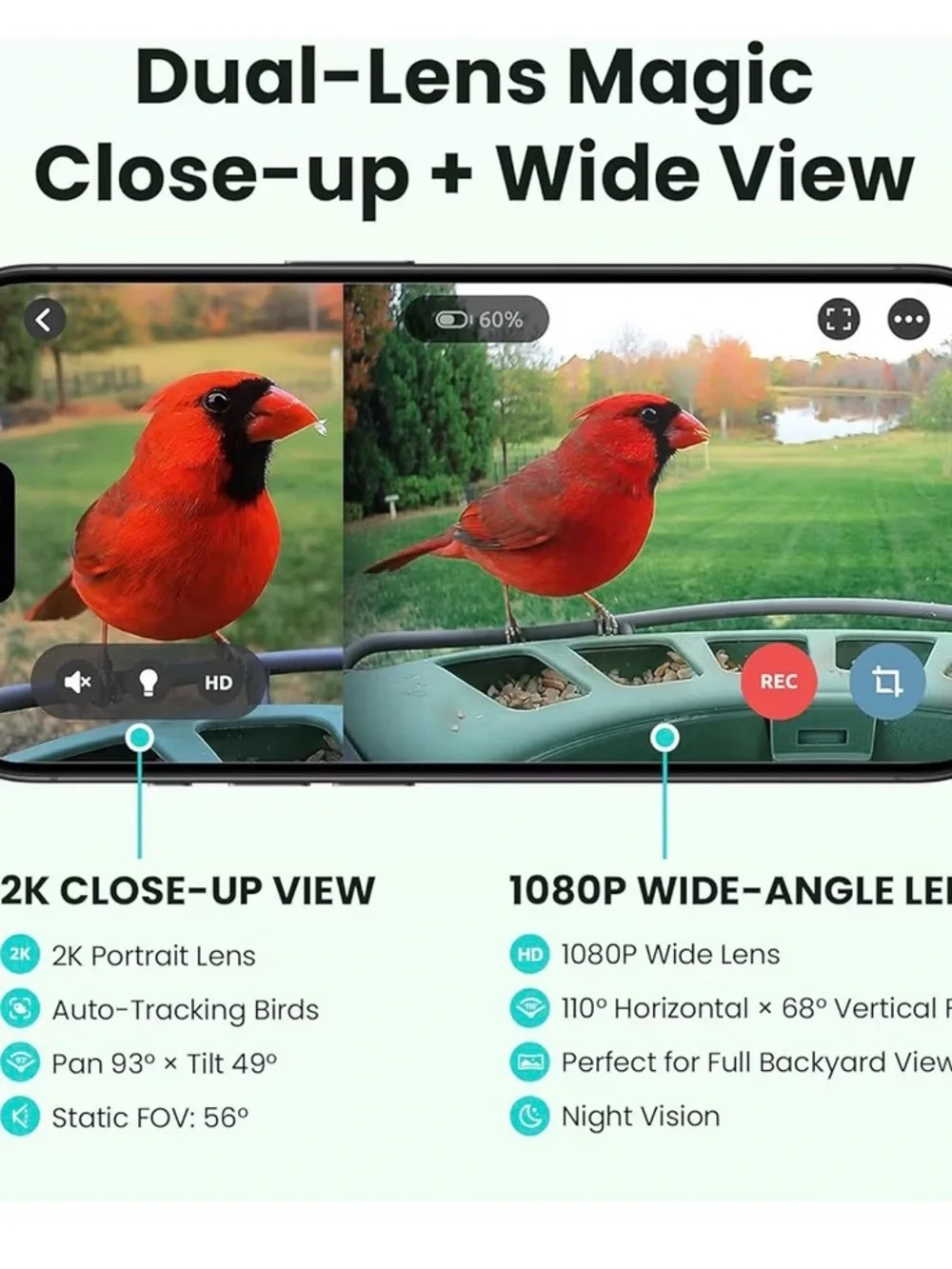 Birdfy Smart 2K Bird Feeder Camera in Olive Green